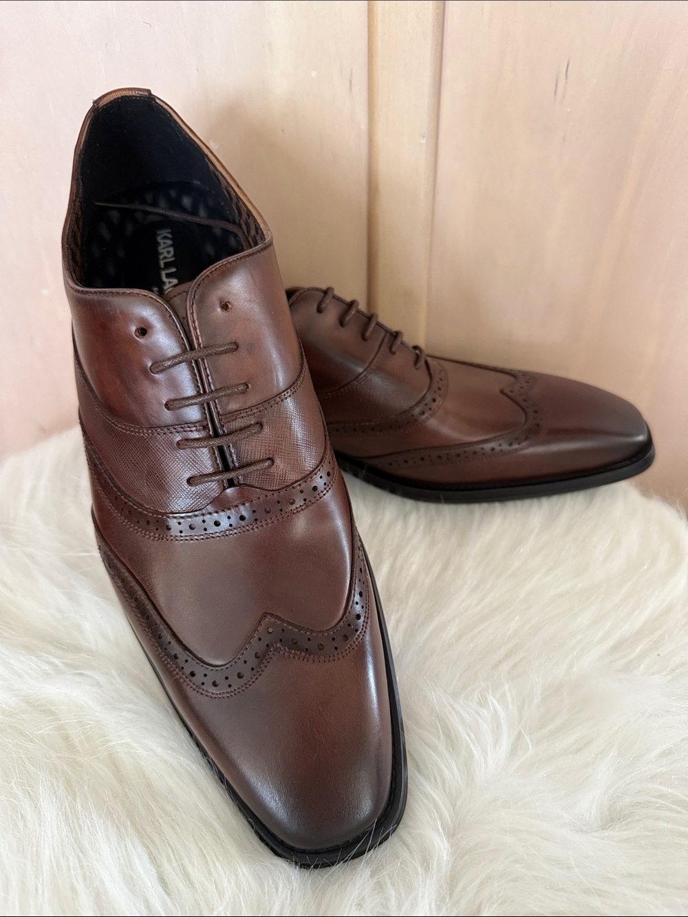 Karl Lagerfeld 12M Brown Leather Brogue Wingtip Oxfords Men’s Shoes